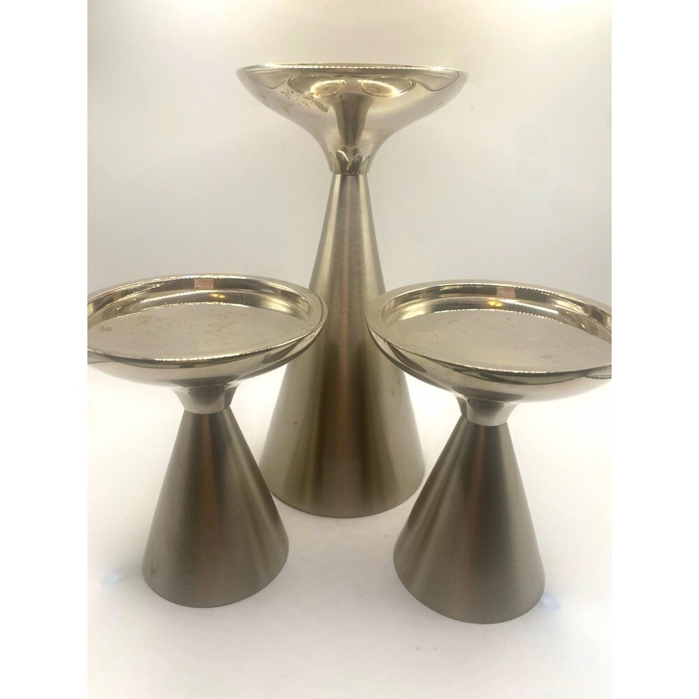 Heavy Vintage Mid Century Modern Style Cone Candle Holders - Set of 3 Brutalist